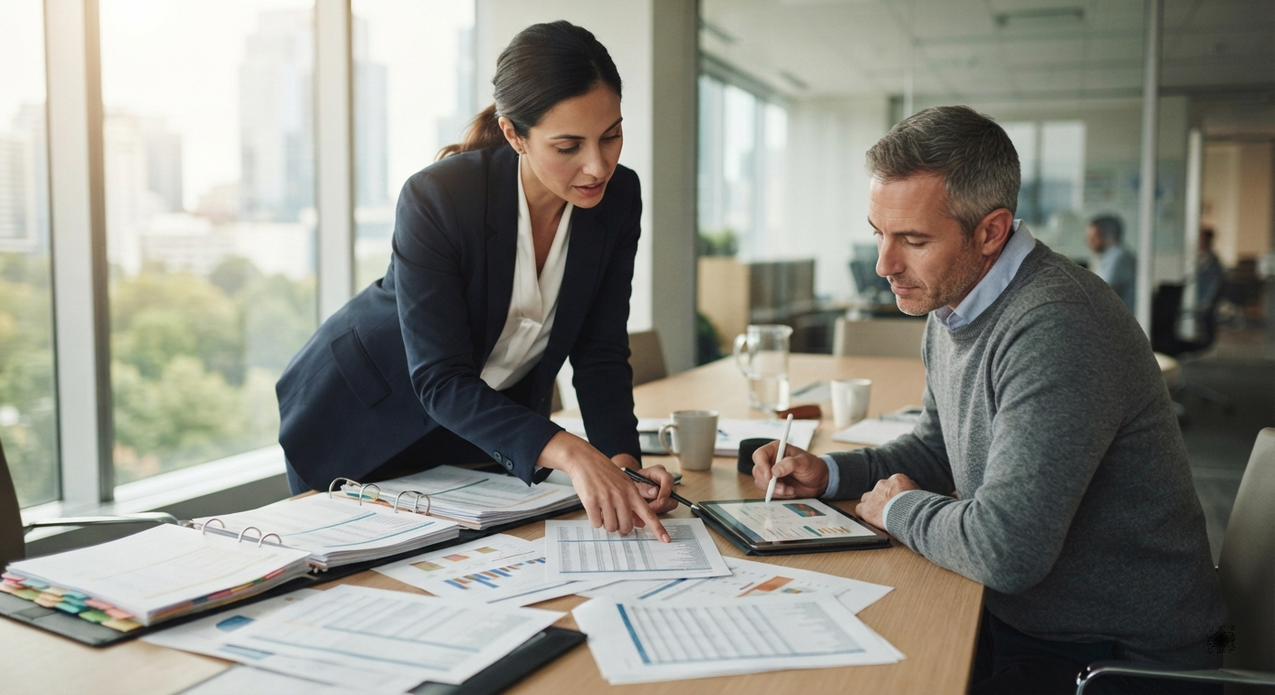 ISO 9001:2015 Internal Audit Documentation Review Internal auditor reviewing ISO 9001:2015 documentation and compliance records