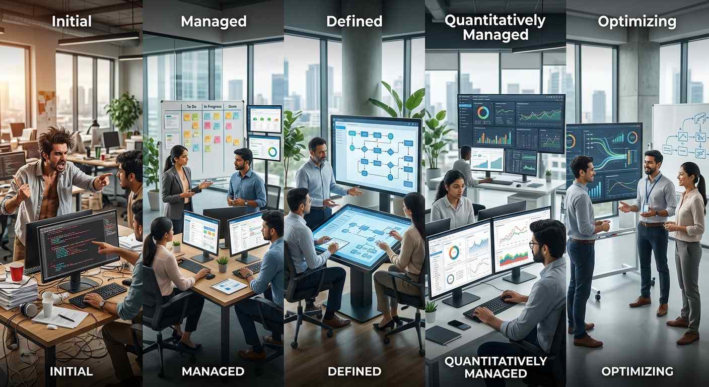 Progression through the five CMMI maturity levels